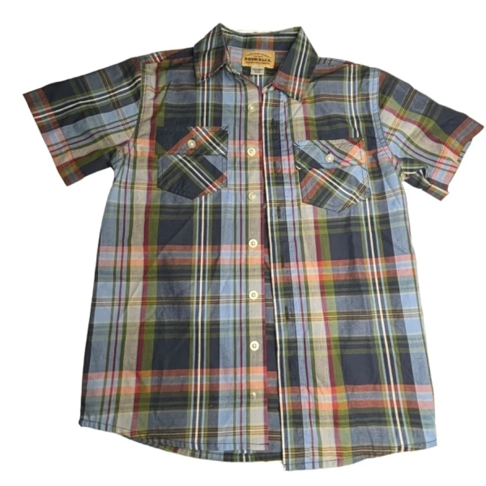 Roebuck & Co‎ Boys Tops Sz Small Plaid Short Sleeve Button Down and T Shirt Set